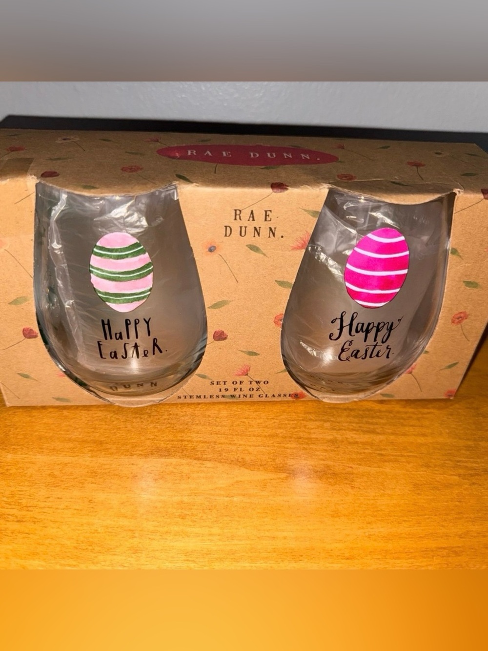 Rae Dunn Set of 2 Easter Stemless Wine Glasses